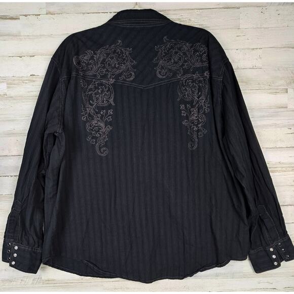 Ely Cattleman Shirt Mens 2XL Blk Western VTG Snap Long Sleeve w/Floral Design - Picture 2 of 11